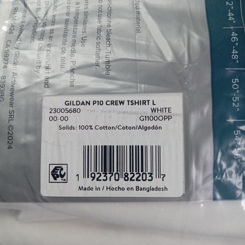 Gildan Men's 10 Pack Short Sleeve Crew T-Shirt Tag-Free White Size L 42-44" NEW - Picture 5 of 5
